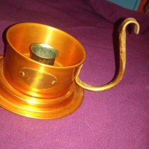 Classic Copper-Tone Chamberstick Candle Holder with Curved Handle